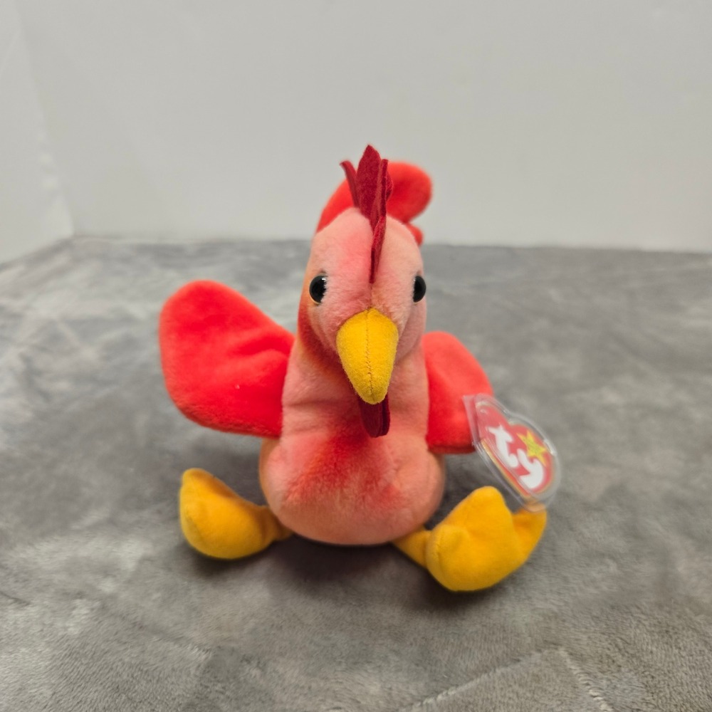 Ty Beanie Baby Strut the Rooster Red Orange Tie‎ Dye Plush Bird 1996 Vintage